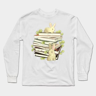 Books and bunnies illustration Long Sleeve T-Shirt